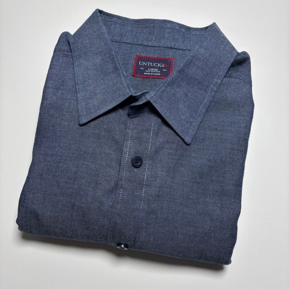 UNTUCKit Chambray Blue Cotton Men's L Long Sleeve Button Down Shirt Casual - Picture 2 of 7